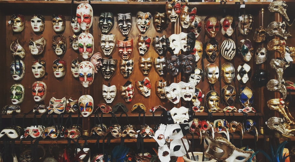 brown and white wooden mask