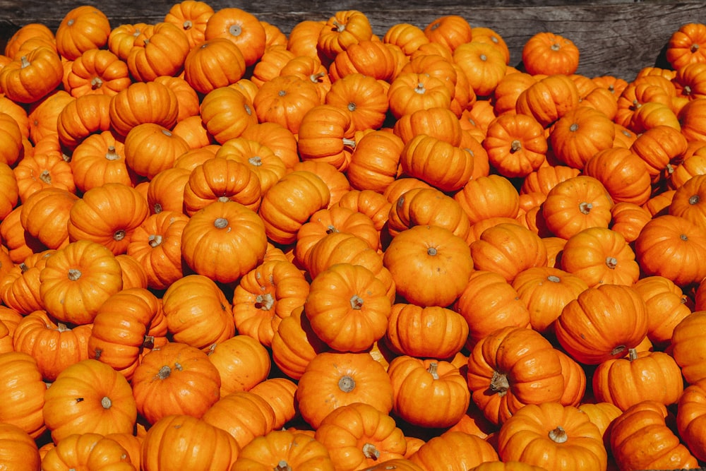 orange pumpkins on brown wooden crate