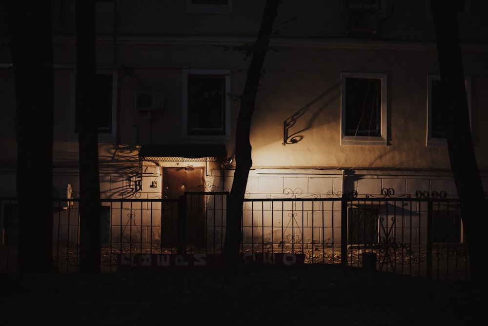 white concrete building during night time