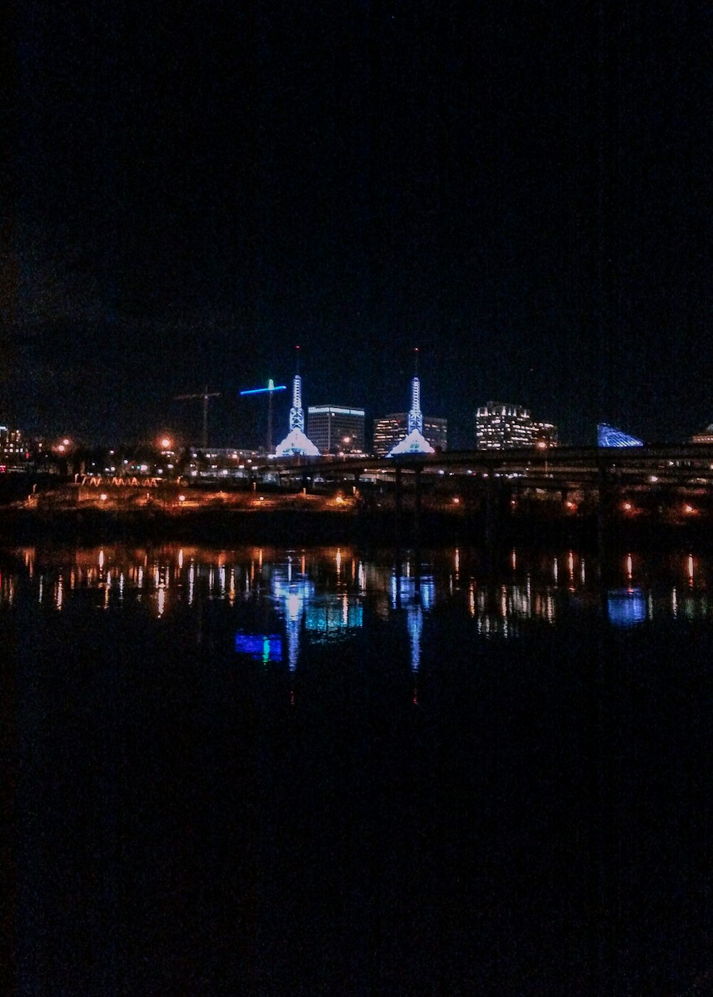 city skyline during night time