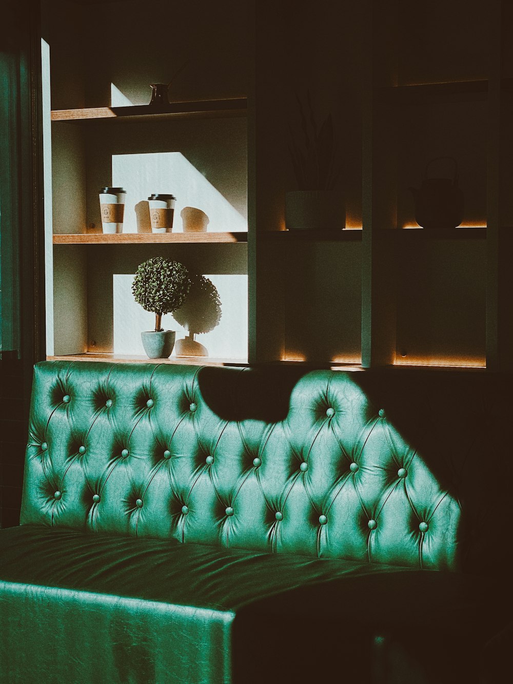 blue and white polka dot sofa