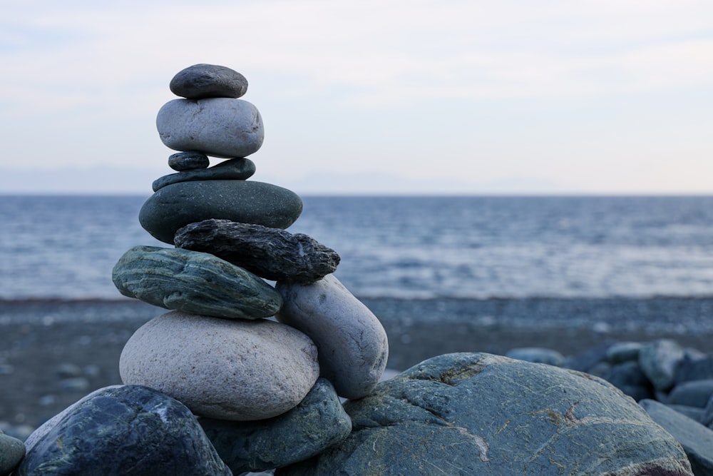 gray and black stone near body of water during daytime