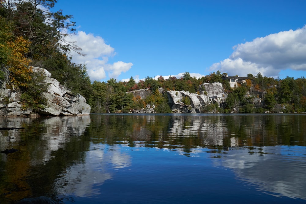 body of water near trees and mountain under blue sky during daytime