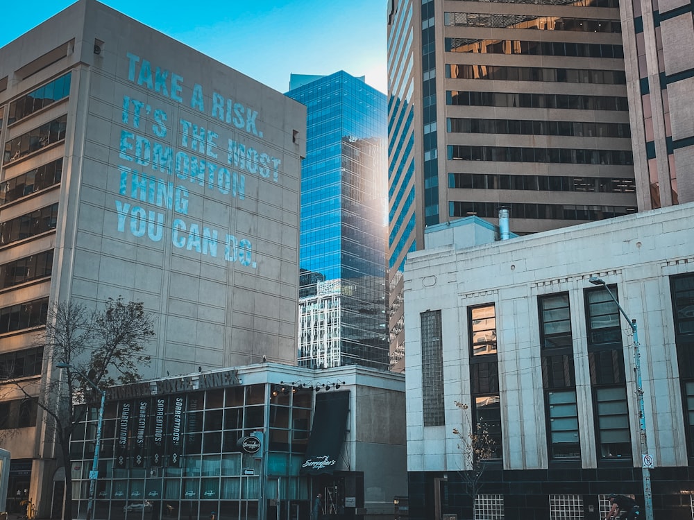 white and blue concrete building