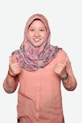 woman in pink button up shirt wearing purple and white hijab