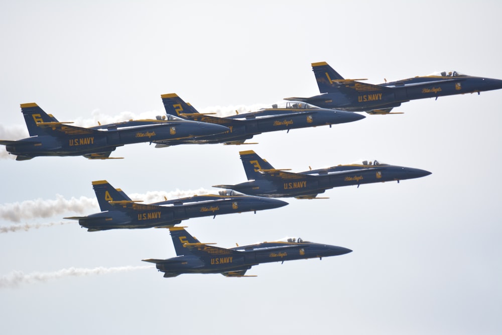 blue and yellow fighter plane in mid air