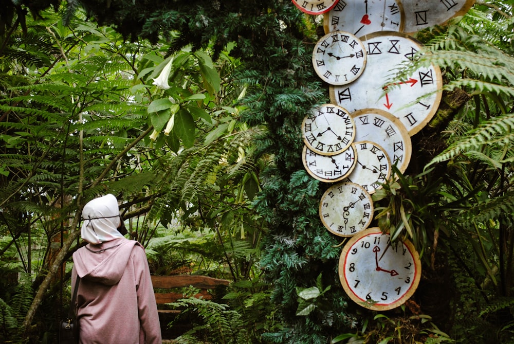 white and red analog clock