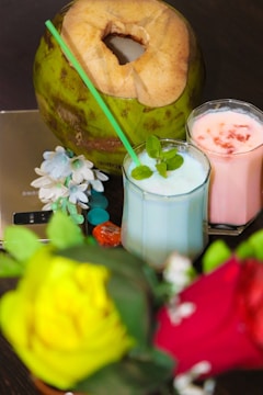 Refreshing coconut water served in elegant glasses at a wedding reception.