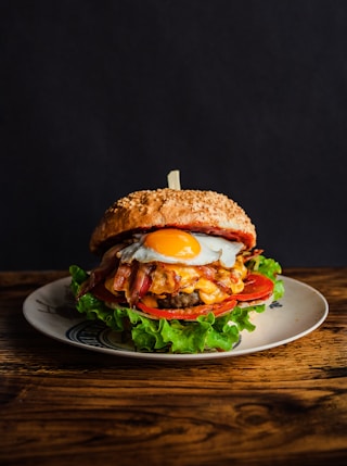 burger on white ceramic plate