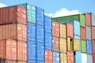 blue red and yellow intermodal containers