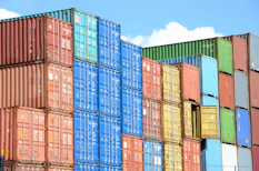 blue red and yellow intermodal containers