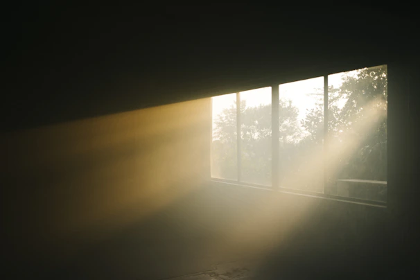 Sunlight shining through open windows onto a peaceful room, illustrating the healing power of nature.