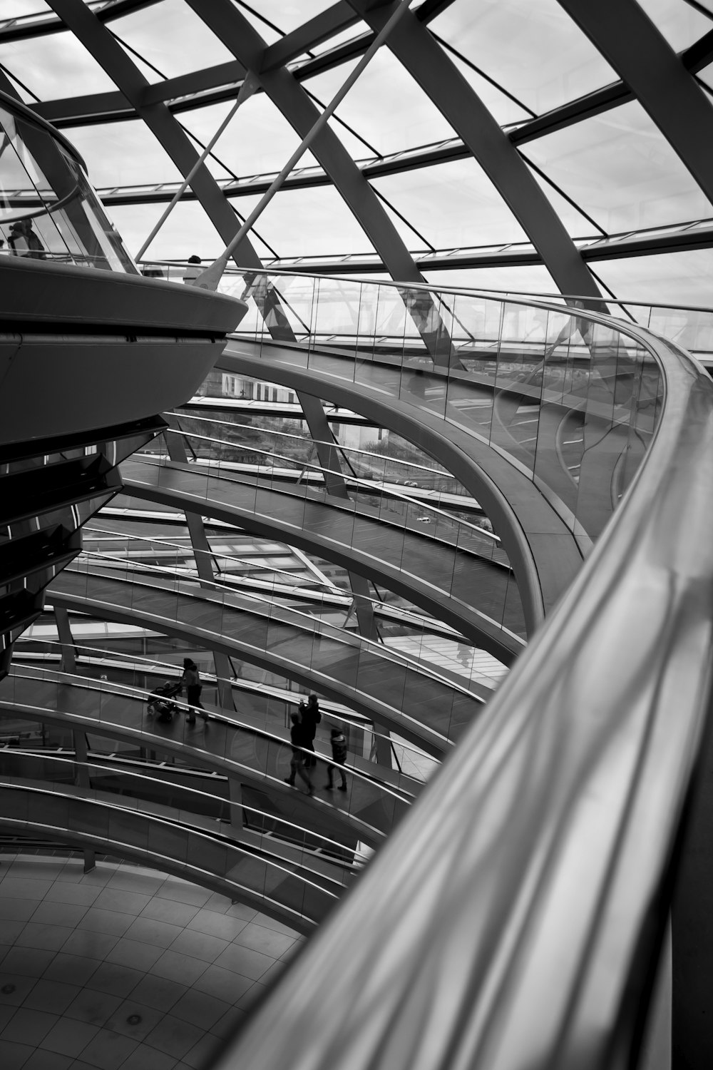 white and black spiral staircase