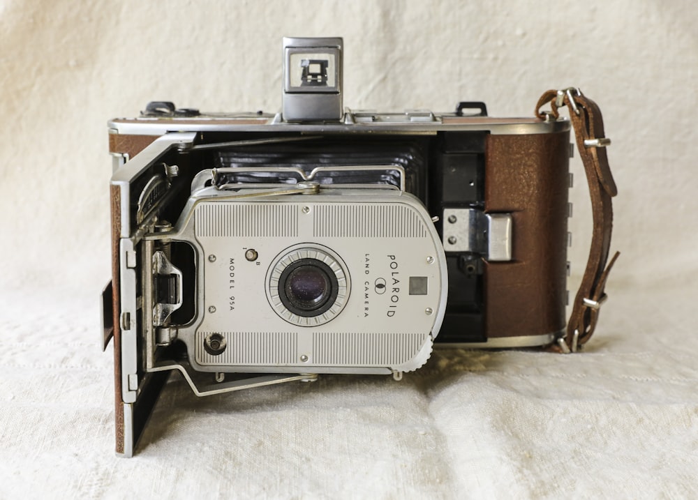 black and silver vintage camera