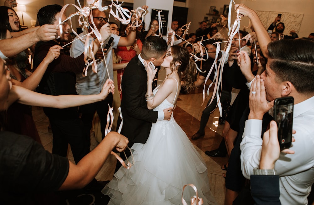 bride and groom dancing on the stage