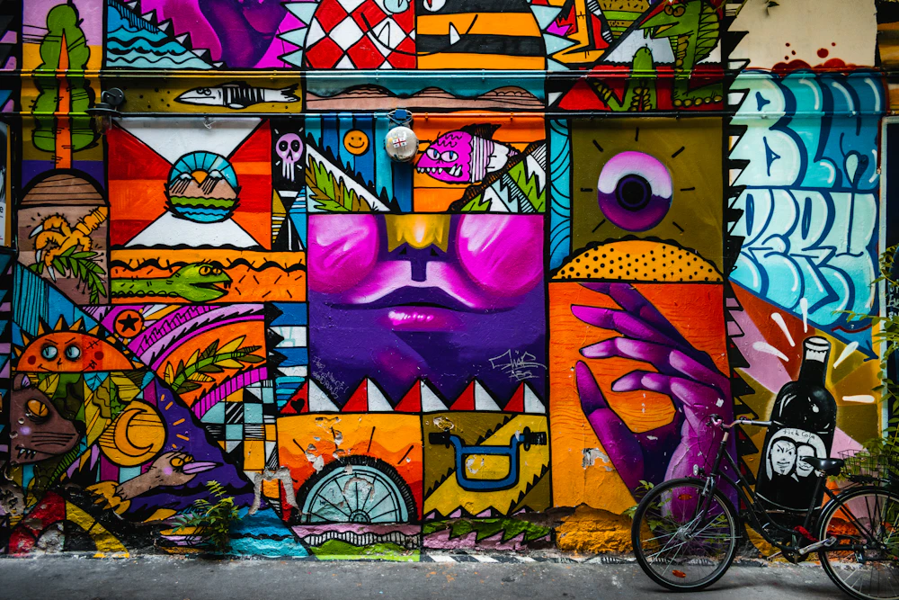 Deep Ellum — bright, colorful arts-district street mural