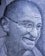 A close-up view of an intricately detailed engraving depicting an elderly man with glasses and a gentle smile. The image is rendered in a monochromatic color scheme, showcasing fine line work and texture.