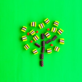 green and white plastic beads
