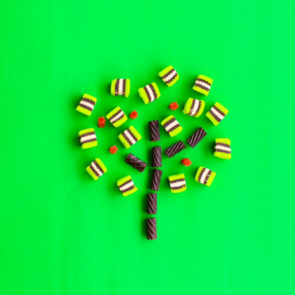 green and white plastic beads
