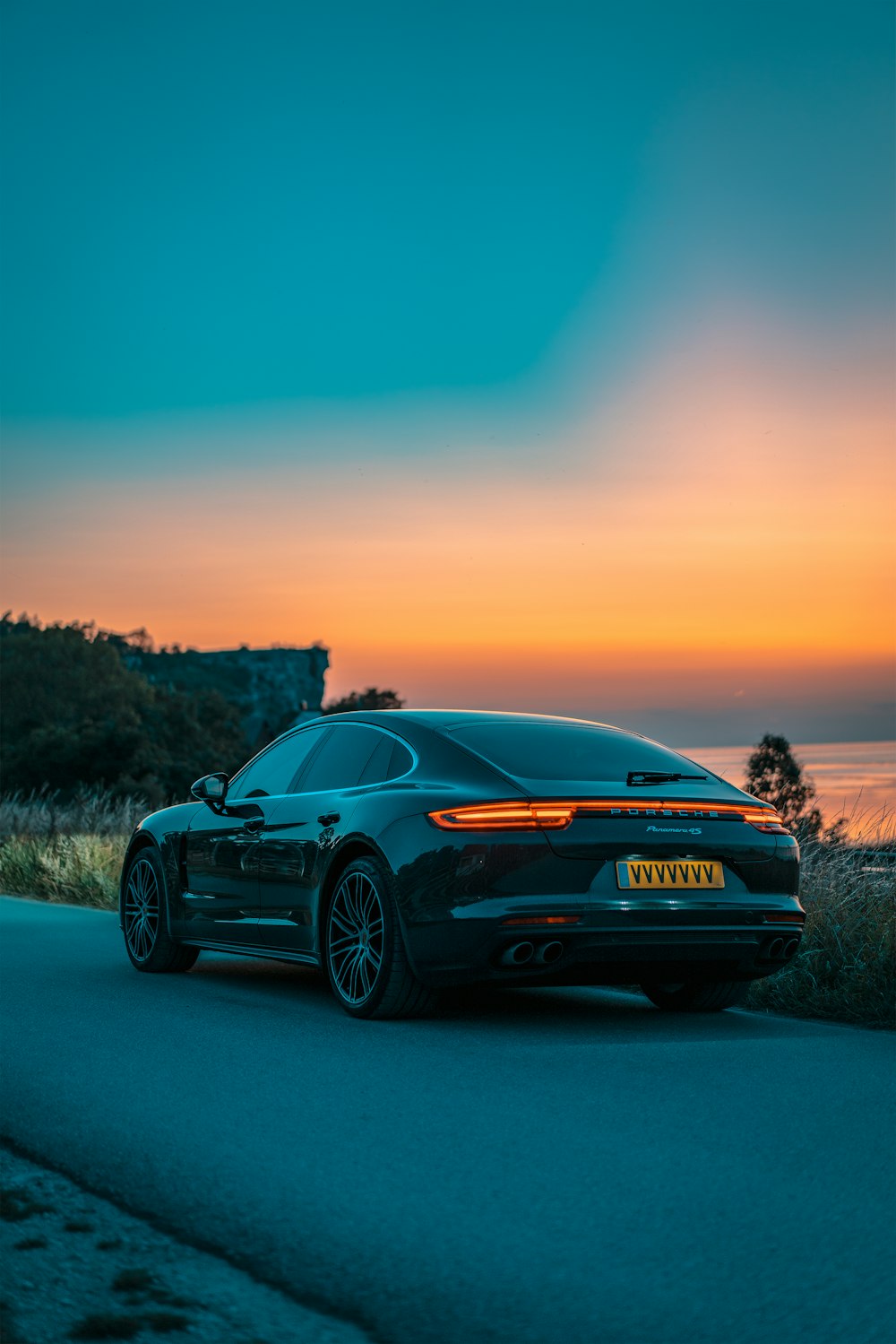 4k, 16:9 wallpaper for a pc, porsche 911 on a road with sunset