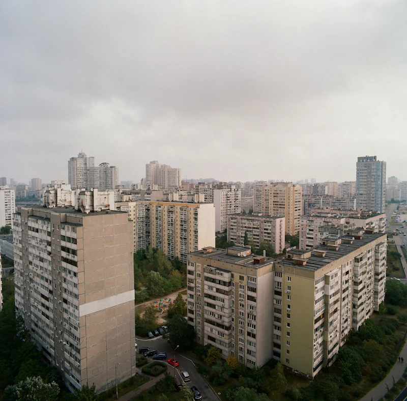 White concrete building under a white sky