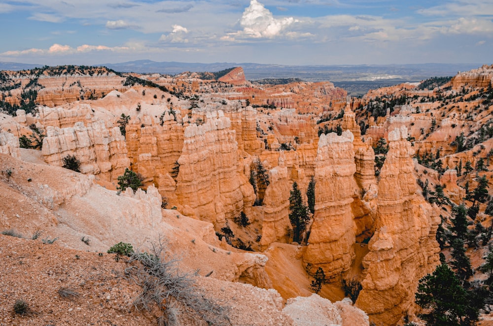 brown rock formation under white clouds during daytime