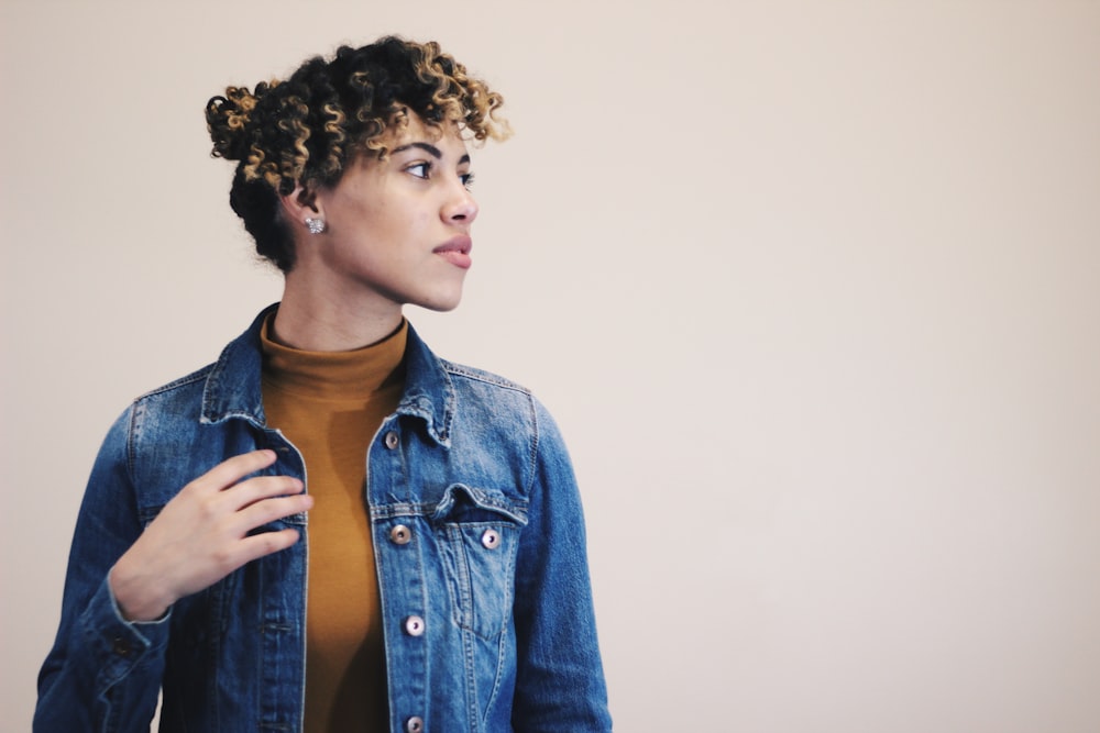 man in blue denim jacket