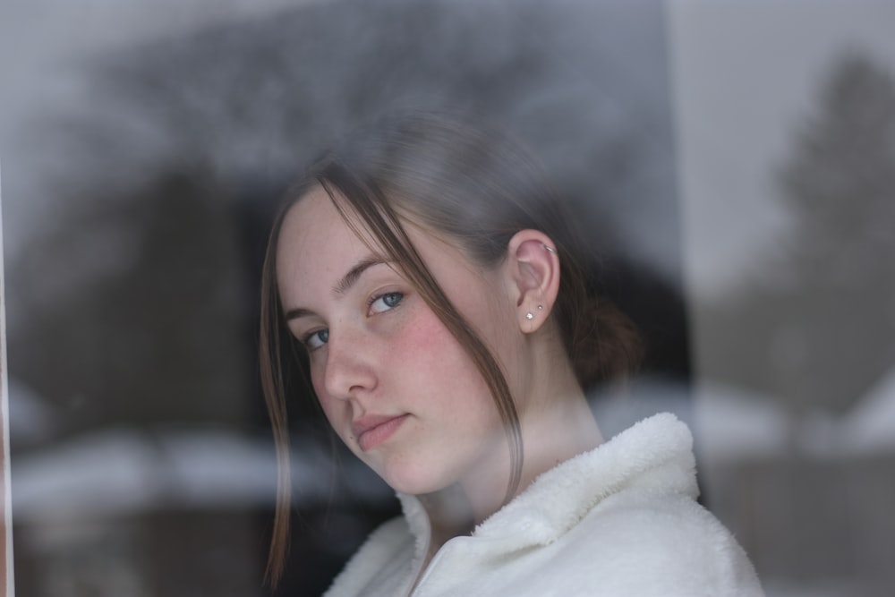 woman in white fur coat