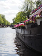 A vibrant trajinera decorated with colorful flowers floating on Xochimilco's canals at sunset.