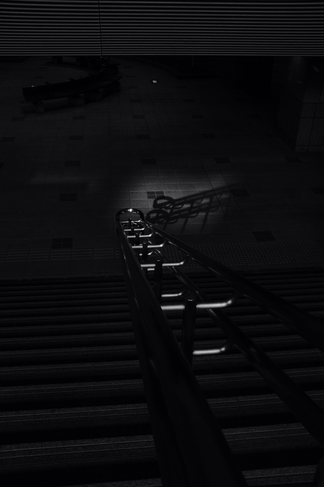 grayscale photo of a staircase