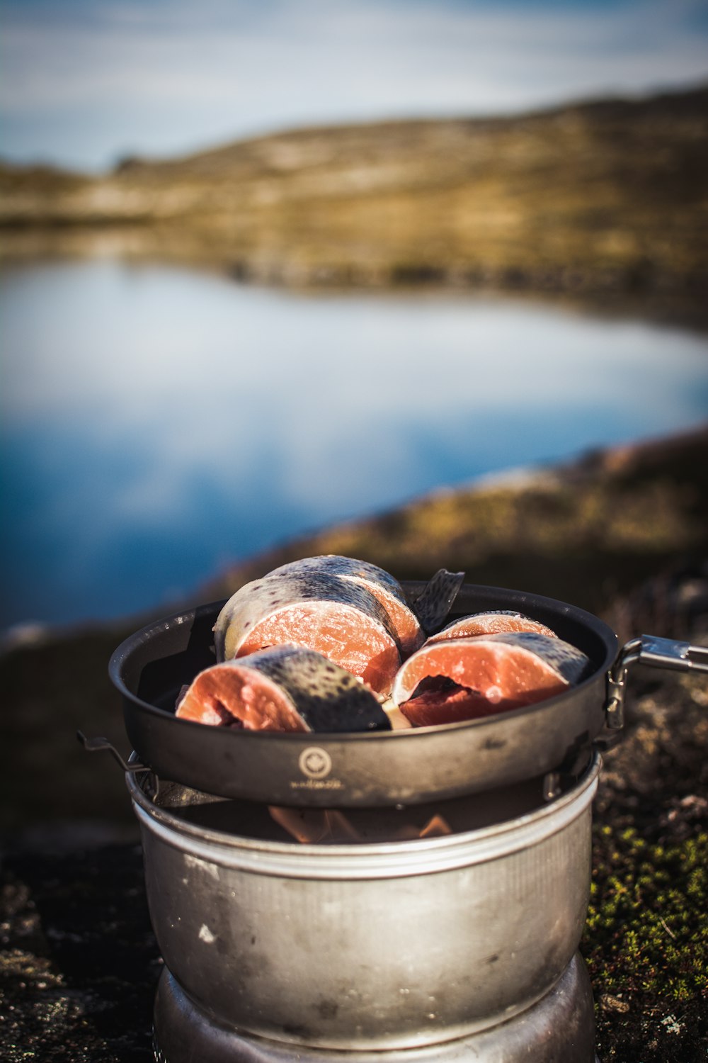 sliced meat in gray steel cooking pot