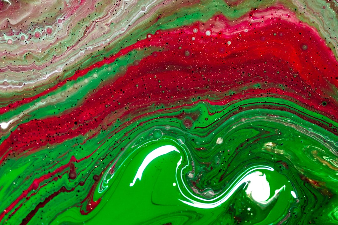 red white and green abstract painting