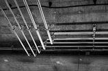gray scale photo of a staircase