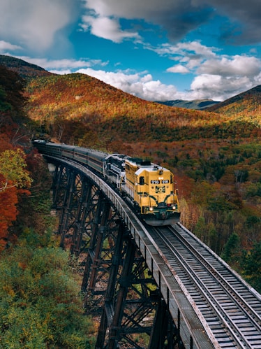 yellow train on rail tracks during daytime