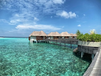 brown wooden house on body of water under blue sky during daytime