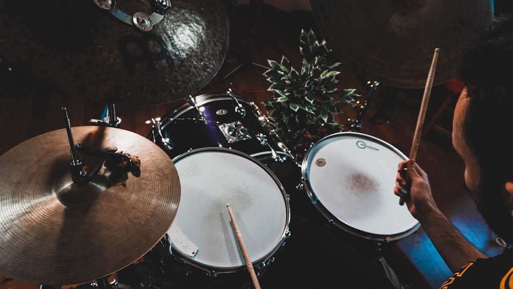 black and white drum set