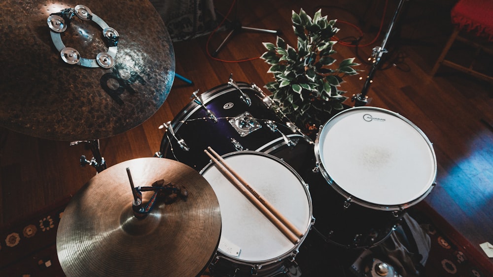 black and white drum set