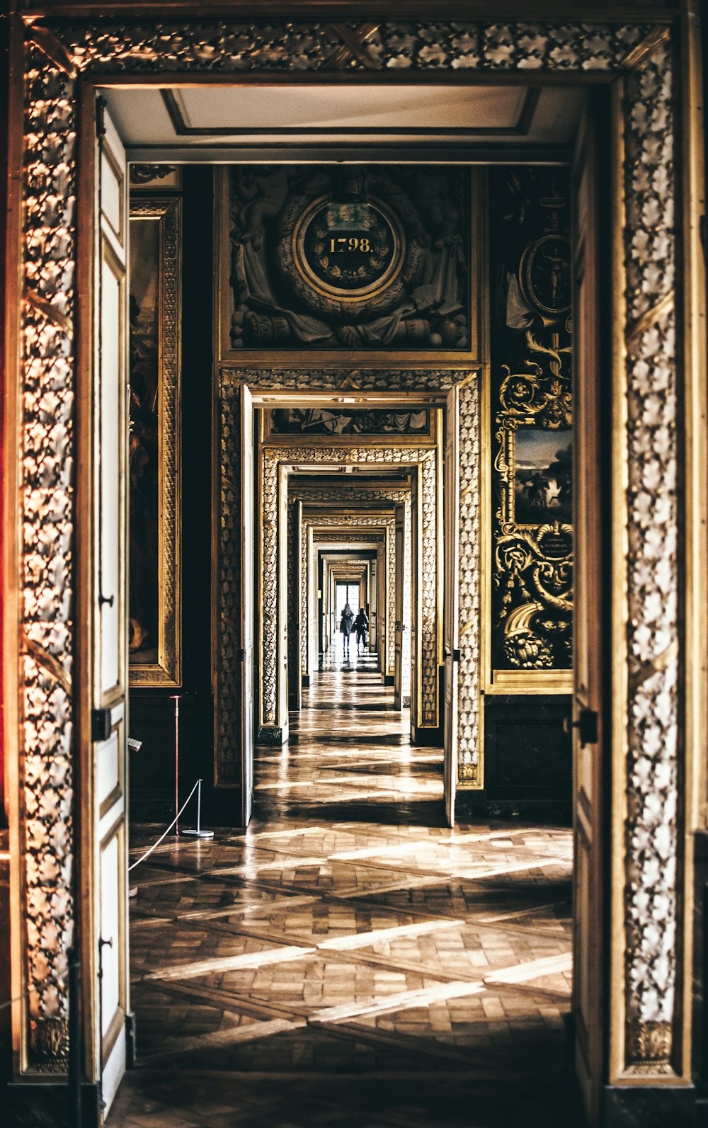 brown and black floral hallway