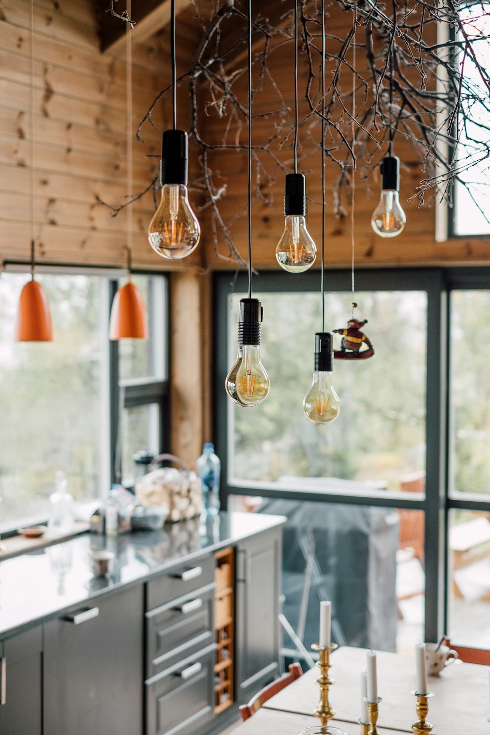 clear glass pendant lamp turned off