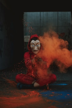 A powerful masked fighter in action.