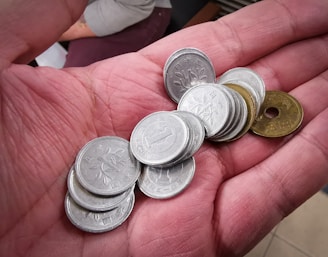 silver and gold round coins