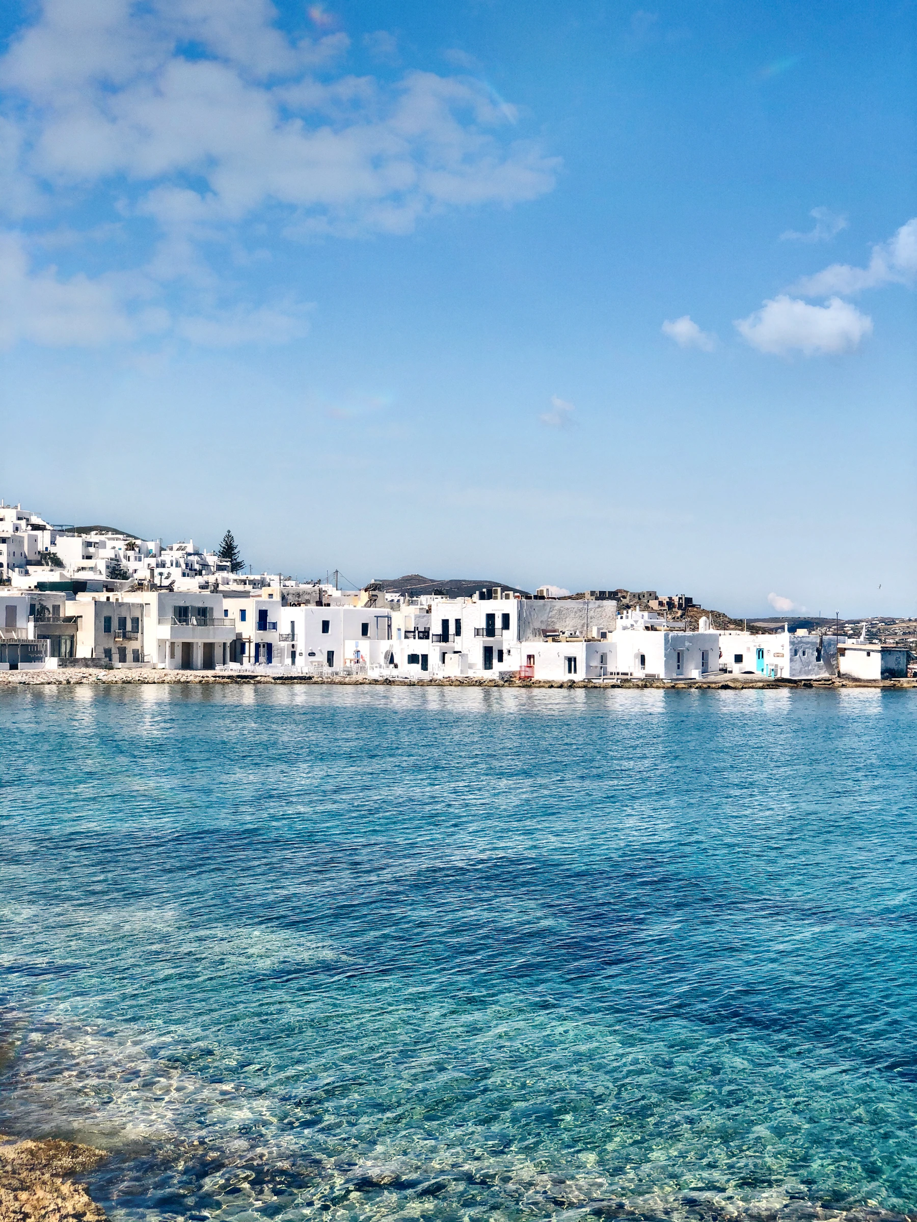 White waterfront buildings in Naoussa, Paros