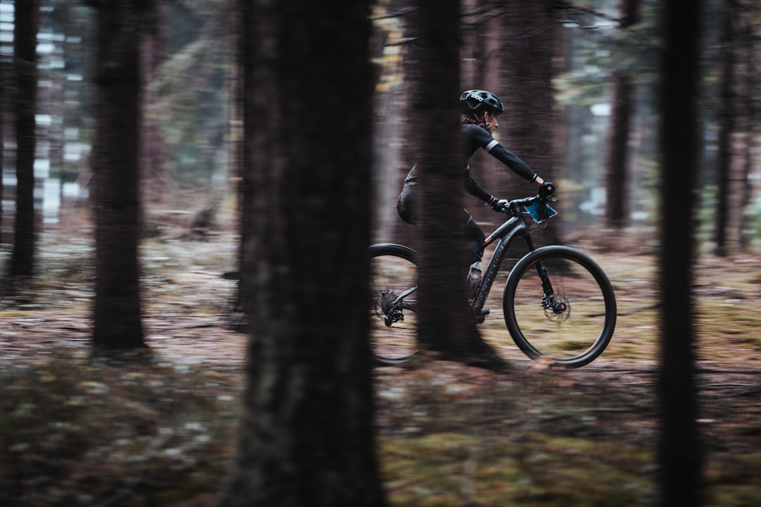 man riding bicycle in forest during daytime