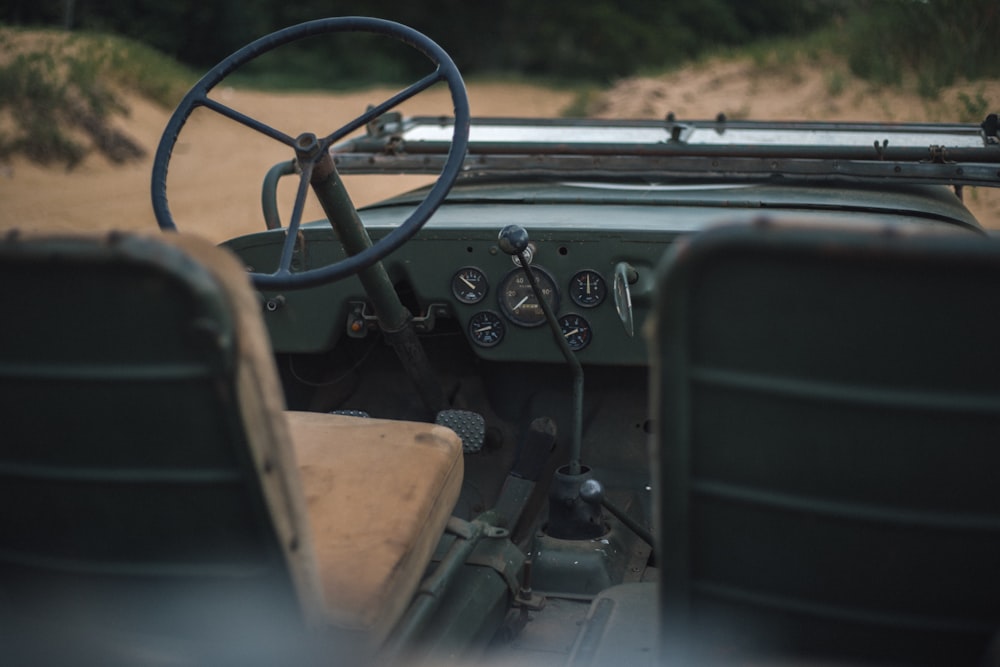 black steering wheel in car