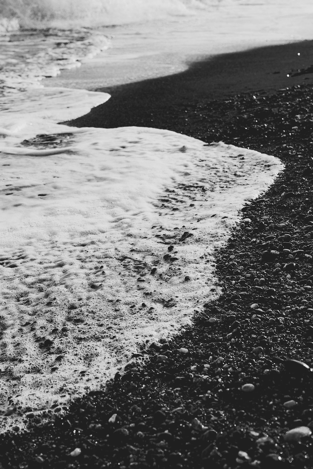 grayscale photo of beach shore