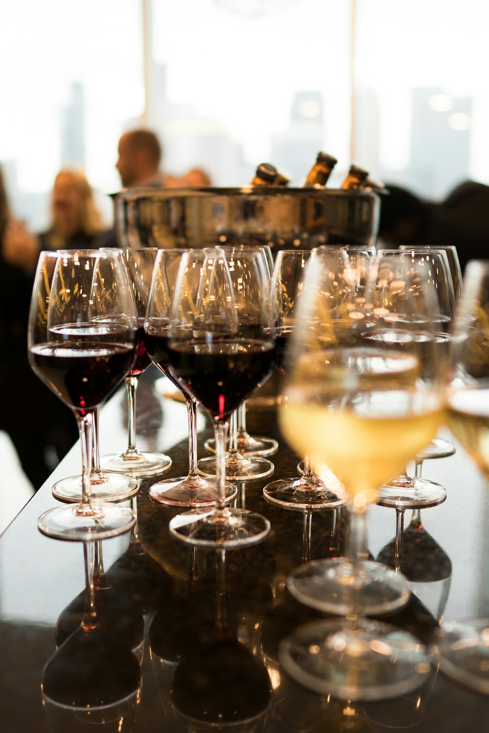 clear wine glasses on table