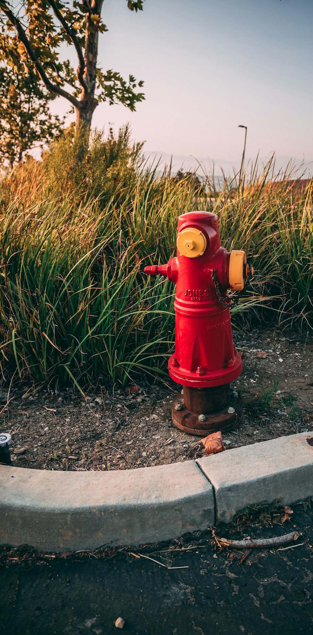 red fire hydrant on gray soil