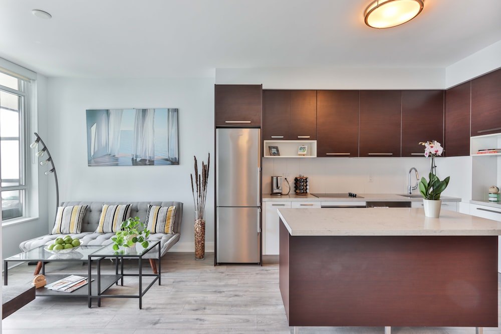 white and brown kitchen counter