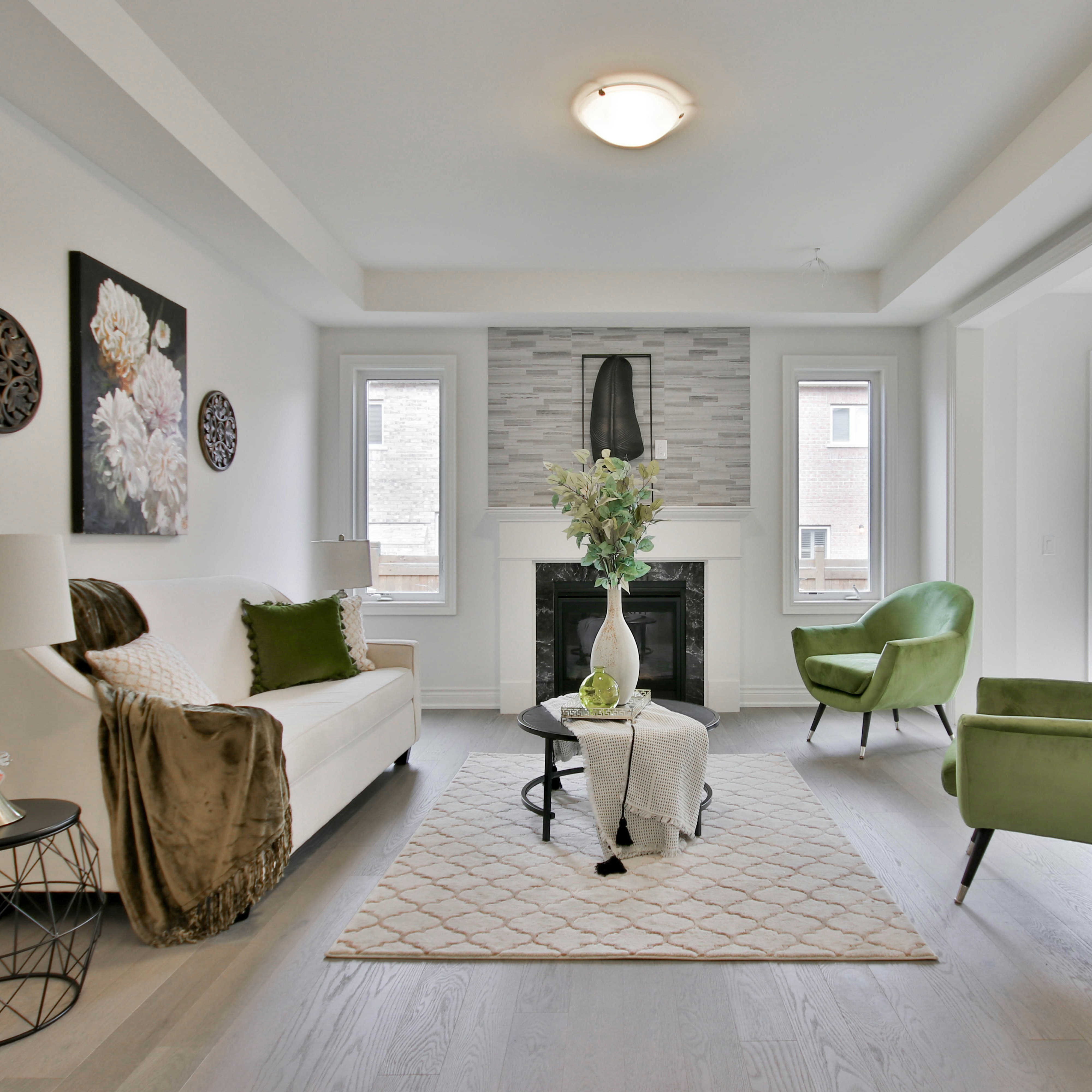 green and white living room set