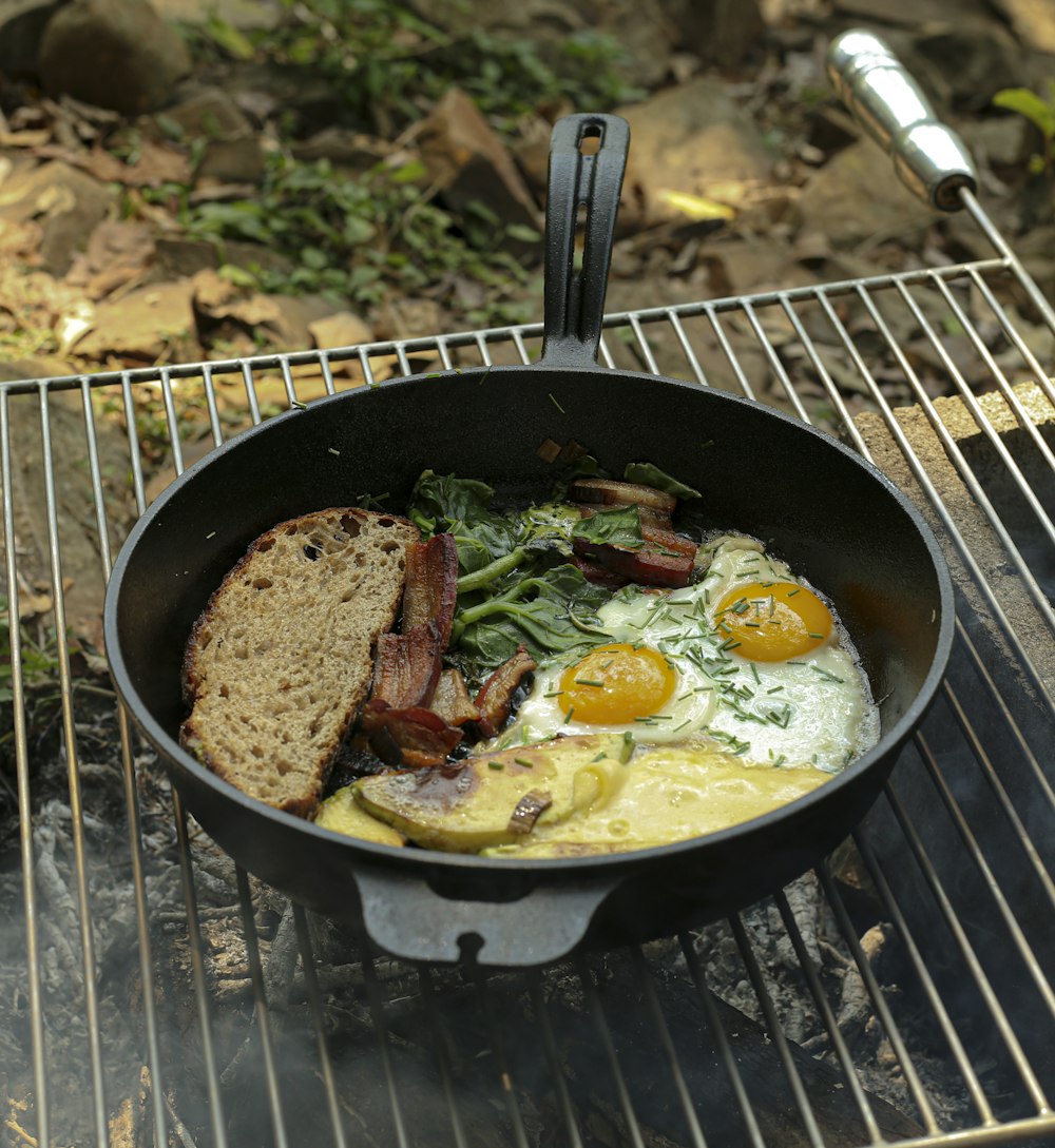 cooked food on black pan